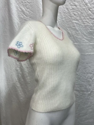 Vintage 70’s Angora Lambswool McCaul London Pullover Kurzarm Sweater 32” Büste - Bild 1 von 4