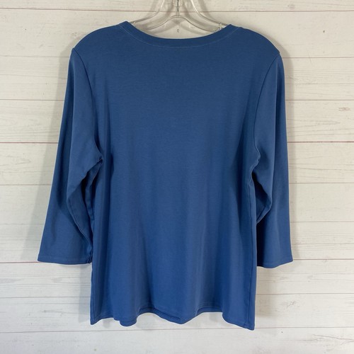 J. Jill Womens Pima Cotton Ballet Sleeve Tee Sz Large Blue Pullover 3/4 Sleeve - Foto 3 di 8