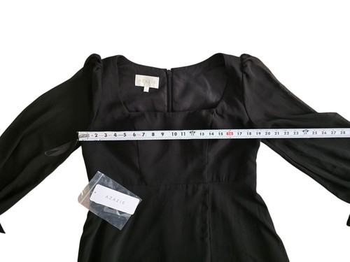 Azazie Leonia Bridesmaid Dress Gown Black Chiffon Long Sheer Sleeve Size C 18 - Picture 10 of 12
