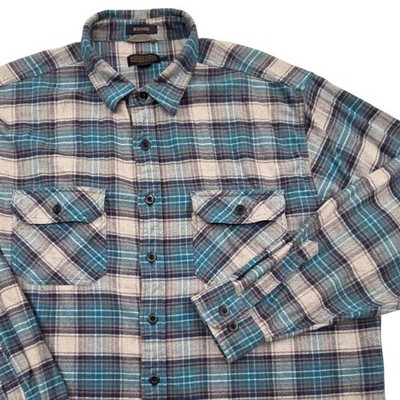 Pendleton Burnside Flannel Shirt Cotton Blue Gray Plaid Mens XXL