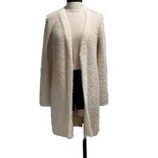 Marled Faux Fur Cardigan Womens Size Small Beige Soft Cozy Knit Teddy