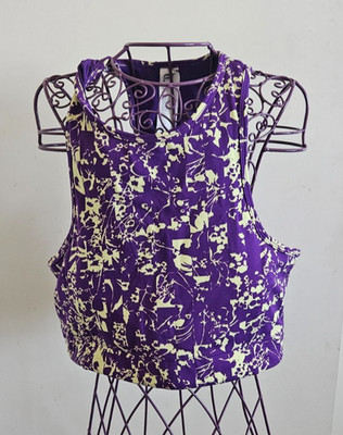 Fabletics Deva Midi Medium Impact Sports Bra Unpadded Purple Floral Print-SZ L