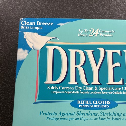 Dryel At Home Dry Cleaning Kit Refill 6 Cloths Clean Breeze 24 Garments NOS 2003 - Picture 2 of 8