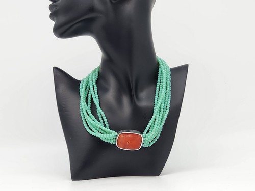 Vintage Signed GIVENCHY Faux Jade Green Resin Multi Strand Bead Choker Necklace - Picture 4 of 13
