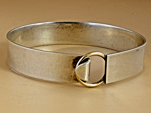 Brazalete de plata esterlina Ultima vintage hecho a mano con bucle de oro amarillo de 14K