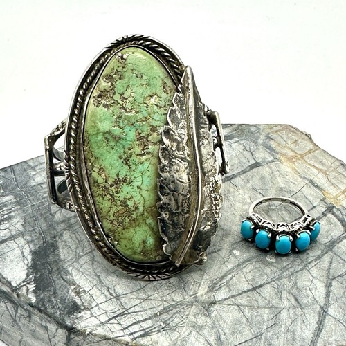 VTG Southwestern Sterling Silver and Turquoise Bracelet and Ring Size 7 LOT - Picture 2 of 11