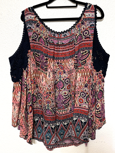 Bila Camicia Donna 2X Multicolore Boho Contadina Tunica Uncinetto Pizzo Spalla Fredda - Foto 11 di 18