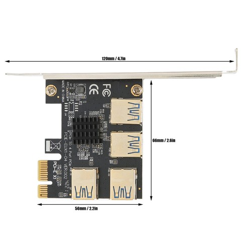 PCIE 1 To 4 Riser Card 4 USB 3.0 Ports Plug In Design X4 X8 X16 Graphics Inte CB - Afbeelding 20 van 23