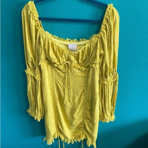 Skylar & Madison Yellow Ochre Leopard Ruffle Y2K Bodycon Dress Women's Large NWT - Picture 7 of 8