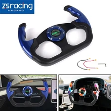 Universal Blue U Shape Flat Dish Drift Racing Steering Wheel 6 Holes+Horn Button
