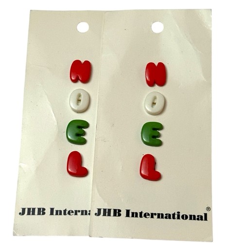 2 Cards Vintage JHB International NOEL  Letter Buttons GREEN RED & WHITE 24560 - Picture 1 of 3