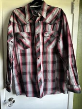 Cowboy Hardware Shirt Mens Large Black Red Gray Plaid Pearl Snap Western Cowboy