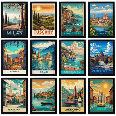 Vintage Reise Urlaub Poster Retro Stadt Druck Deko Wandbild Italien A5 A4 A3