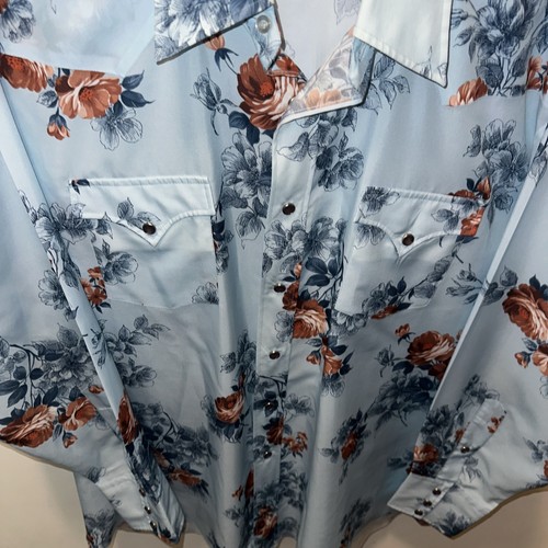 Vintage 70s H Bar C Floral Pearl Snap Men XL Long Sleeve Shirt Long Tail Western - Picture 4 of 17