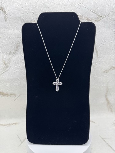 14 Karat White Gold Pendant Cross with Amethysts and Diamonds 18” Necklace - Picture 17 of 20