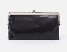 Hobo Lauren Genuine Polished Leather Clutch Wallet in Black,  Silver Hardware