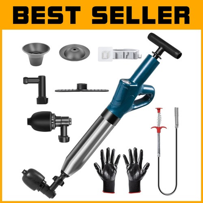 #ad Stainless Steel Toilet Plunger amp; Drain Snake with Pressure Gauge 5 Heads $59.39