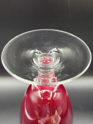 Mid-century Ruby Glass Decanter, Clear Twist Stem And Foot, Ground Glass Stopper - Picture 8 of 9