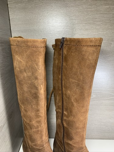 Born Boots Womens 9.5M Tall Knee High Riding Brown Suede Zip Tie Low Heels 16.5” - Bild 2 von 13