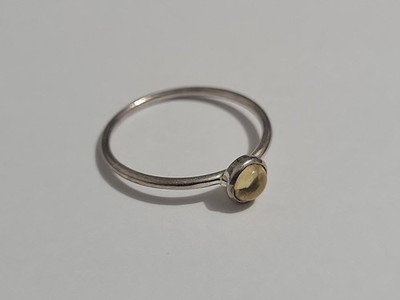 Pretty Thai 925 Sterling Silver Yellow Cabochon Solitaire Ring Minimalist Sz 10