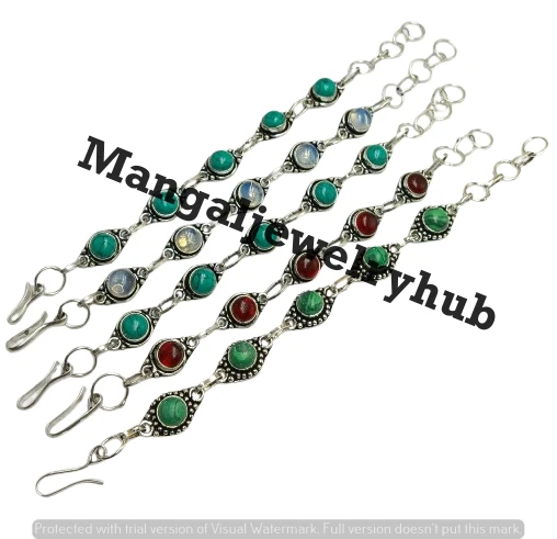 Браслеты с халцедоном и драгоценными камнями покрытие серебро 925 пробы оптовый лот ювелирных изделий - Изображение 3 из 4