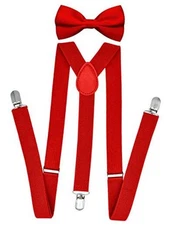  Suspenders for Men with Bow Tie Set Adjustable inch Wide Y Shape Wedding 1 Red