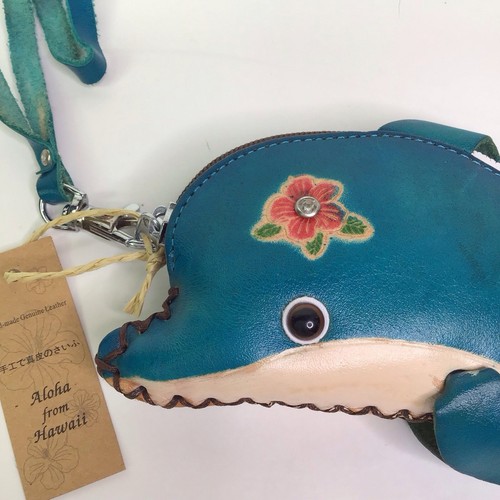 Aloha From Hawaii Dolphin Coin Purse Handmade Leather Zip Wristlet - Picture 2 of 9