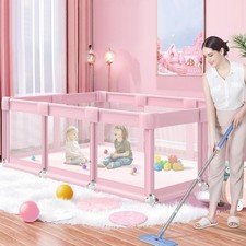 Large Baby Playpen 74x50 Inch Sturdy Safety Girls Play Pen with Soft Mesh Pink