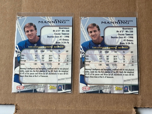 PEYTON MANNING Rookie Rc 1998 STADIUM CLUB Prime Rookies #PR10 Colts - Picture 5 of 6
