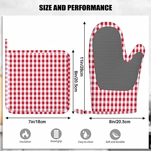 Guantes de horno resistentes al calor y soporte para olla guinga rojo blanco tartán a cuadros - Imagen 3 de 7
