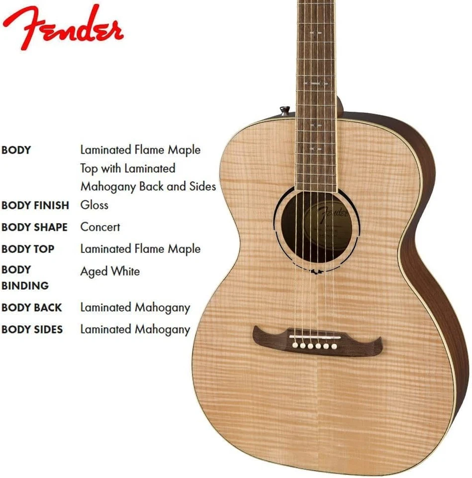 Guitarra eléctrica acústica de concierto Fender FA-235E Flame Maple Top con estuche rígido Foto 2 de 2