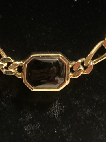 Vtg Christian Dior Yellow Gold Plated Black Onyx Stone Figaro Link Necklace 17” - Picture 3 of 12