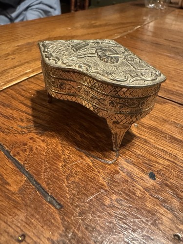 Bailarina Piano Mini Caja Baratija Metal Tono Dorado Hecho en Japón Arpista - Imagen 5 de 8