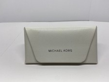 Michael Kors White Leather Snap Closure Glass Case With Cleaning Cloth Medium 2"