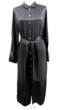 J Crew Long Maxi Satin Black Shirt Dress Women 8 Belted Gold Buttons Long Sleeve
