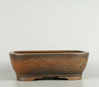 Japanese TOKONAME bonsai pot BIGEI signed DEIMONO Relief KUGIBORI w6.4" *1804 10