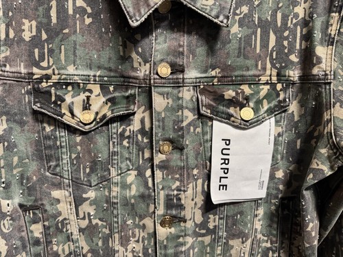 Purple-Brand Militaire Buckshot Camo Trucker Jacket Mens Size Large - Picture 6 of 16