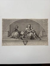 Antique Engraving Virgin Mary And Christ Child on lap Saint Joseph reading 1760
