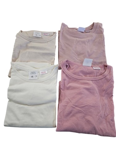Nwot Lot ZARA top Kid Soft cotton Long Sleeve T-shirt 4-5 Ivory Pink Beige 