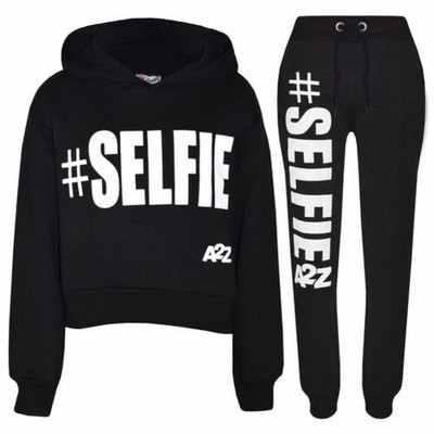 Kinder Mädchen Jogginganzug Designer # Selfie mit Kapuze Bauchfreies Top Unten