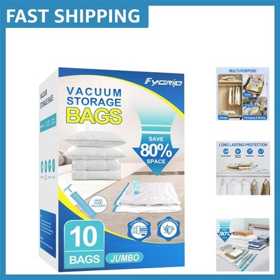 Durable Jumbo Vacuum Storage Bags - 80% Space Saver with Easy Compression Pump