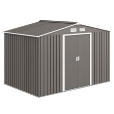 Image of Outsunny 9 x 6FT Galvanised Garden Storage Shed with Sliding Door, Grey