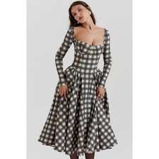 House of CB Eliza Tartan Long Sleeve Midi Dress M" Plus Cup