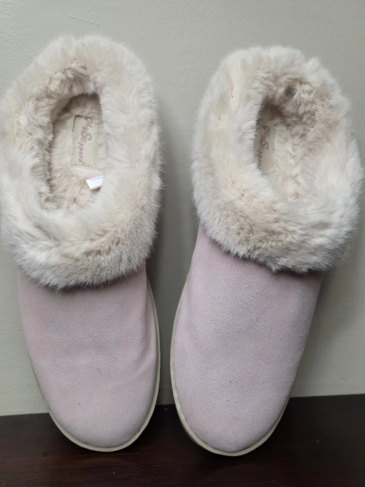 My Slippers de cuero para mujer 12 rubor rosa imitación piel forrada ribete sin cordones Foto 3 de 4