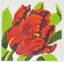 Red Tulip Flower in Spring 12 Mesh handpainted  7" Sq. Needlepoint Canvas by LEE
