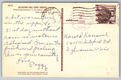 Postcard Galveston Free Ferry To Bolivar Peninsula Houston Texas VTG c1960 E19 - Picture 2 of 2