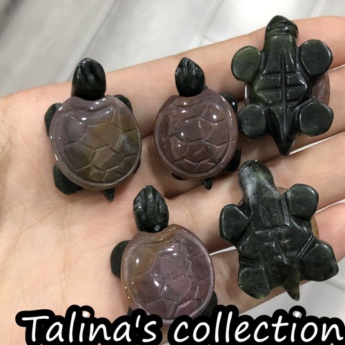 5pcNatural ocean jasper Quartz hand Carved Mini Sea turtle crystal skull healing - Imagen 4 de 5