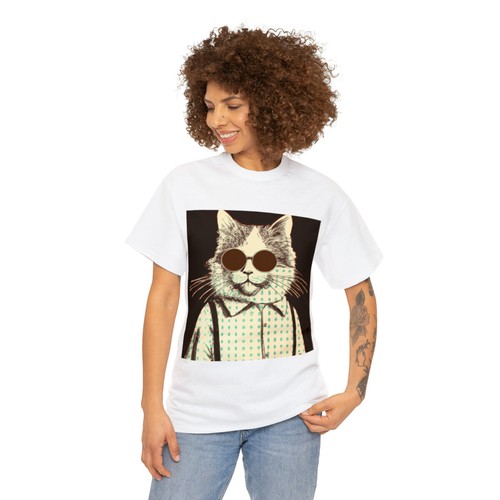 Vintage Style Cat Art T Shirt Unisex Heavy Cotton Tee Pet Lover Hipster NEW - Picture 4 of 25