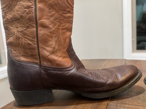 Ariat Men's 12D 2 Tone Brown Dark Brown Leather Roper Cowboy Western Boots - Picture 12 of 15