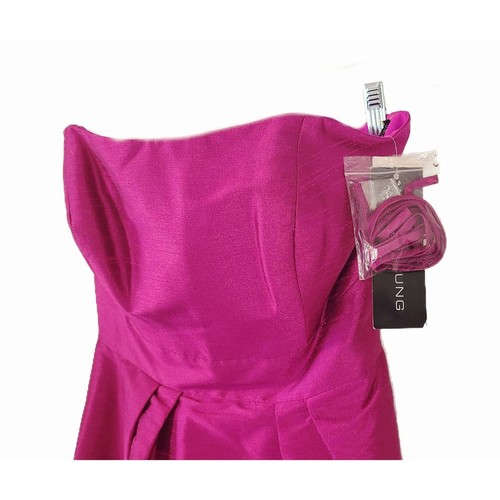 Alfred Sung NWT $235 Watermelon Pink Brushed Silk Strapless Sheath Dress, Size 8 - Picture 5 of 8